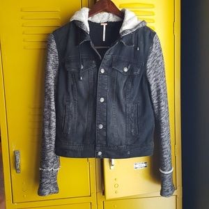 Free People distressed denim and sweatshirt jacket